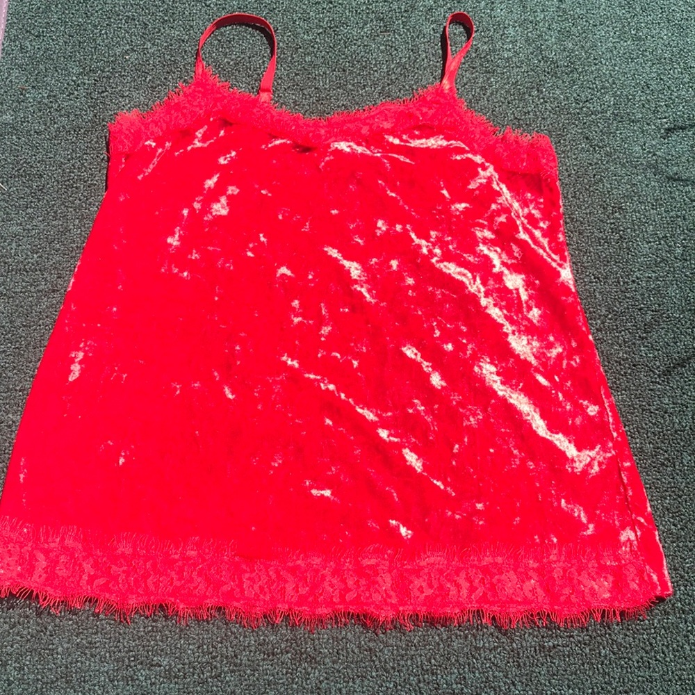 Crushed red velvet and lace tank top size small